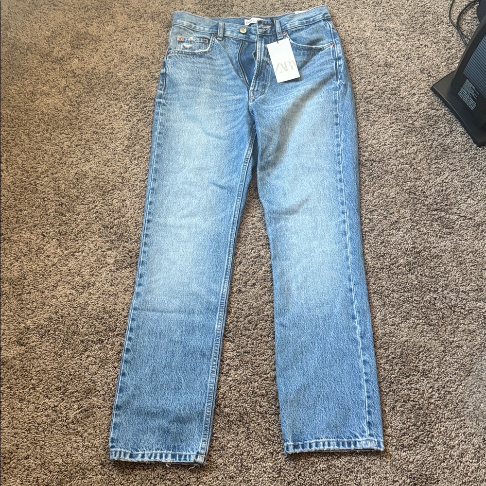 Zara Women's Straight Leg Jeans - Light Blue